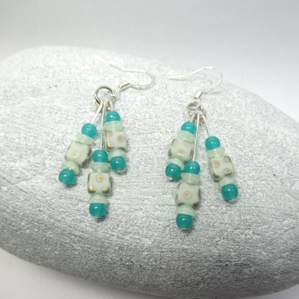 Uranium glass triple Fringe earrings